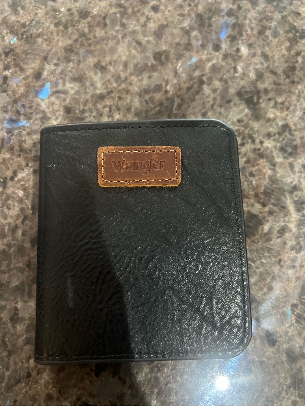 Wrangler Black Wallet with Brown Leather Logo Patch